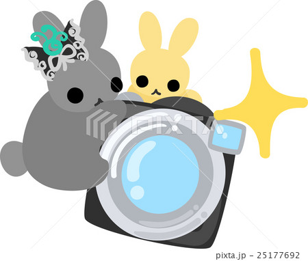 可愛いウサギとカメラのイラスト素材