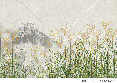 和風背景素材ススキと富士山のイラスト素材