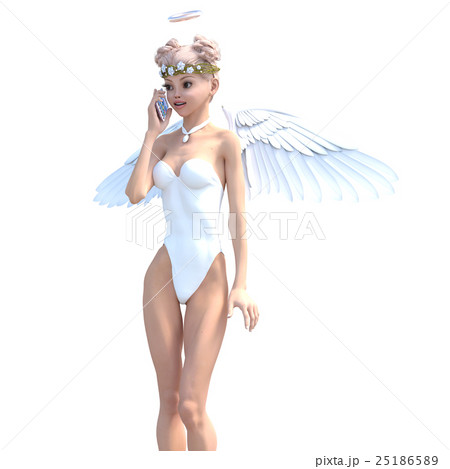スマホで電話する可愛い天使 perming3DCGイラスト素材 スマホで電話する可愛い天使 perming3DCGイラスト素材 25186589