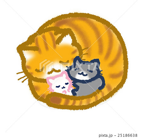 眠る親子ねこのイラスト素材