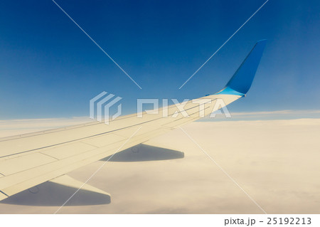 Wing of an airplane flying above the clouds 25192213