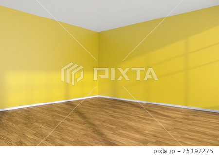Empty yellow room corner with wooden parquet floor Empty yellow room corner with wooden parquet floor 25192275