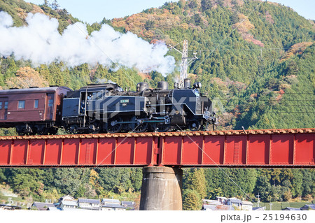 大井川鉄道　鉄橋を渡る蒸気機関車 25194630