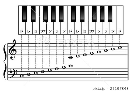 ドレミファソラシドの音階：ト音記号・ヘ音記号のイラスト素材 