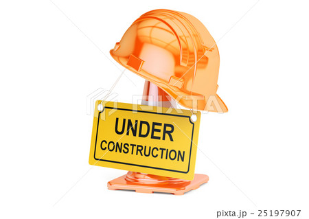 Under construction concept. Traffic cones, hardhat 25197907