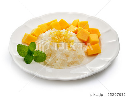 Mango and Sticky Rice on white background Mango and Sticky Rice on white background 25207052