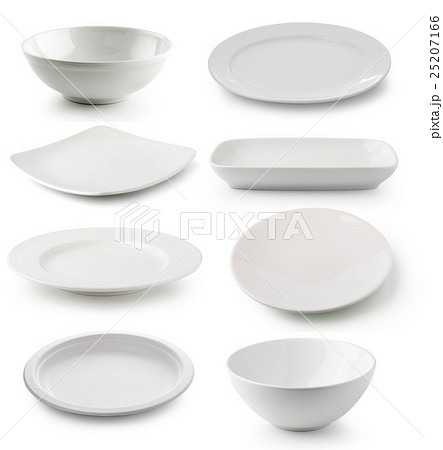 white  ceramics plate and bowl isolated  25207166