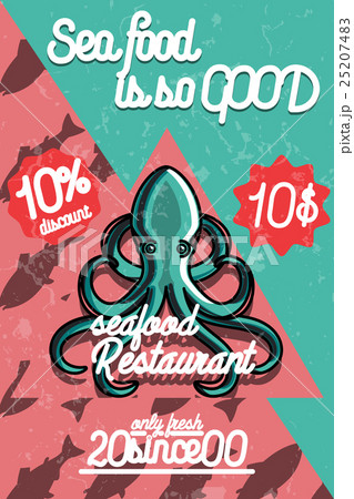 Color vintage seafood restaurant poster Color vintage seafood restaurant poster 25207483