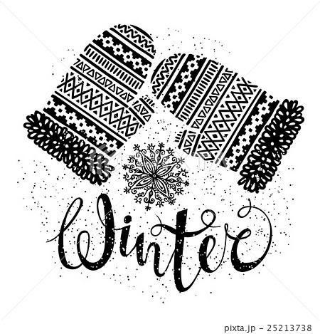 Winter text and knitted woolen mittens with 25213738