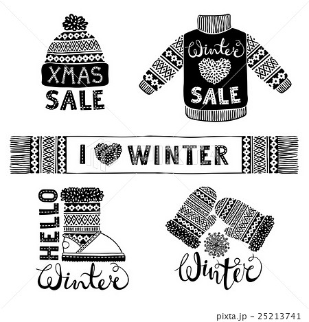 Set drawings knitted woolen clothing and footwear 25213741