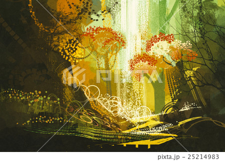 abstract autumn forest with waterfall abstract autumn forest with waterfall 25214983