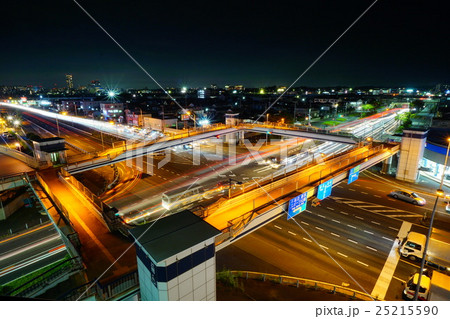 千葉県 国道16号と千葉の夜景の写真素材