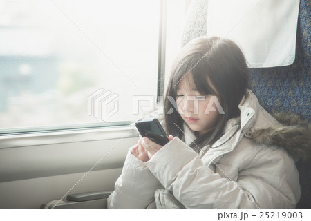 Little asian girl sharing social media in a smart phone Little asian girl sharing social media in a smart phone 25219003