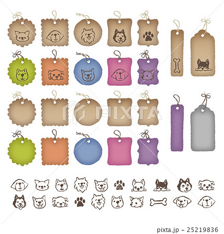 カラフルでいろいろな形のタグと犬のイラスト 25219836