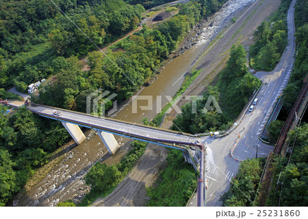 八ッ場ダム水没の地 不動大橋より俯瞰撮影 の写真素材