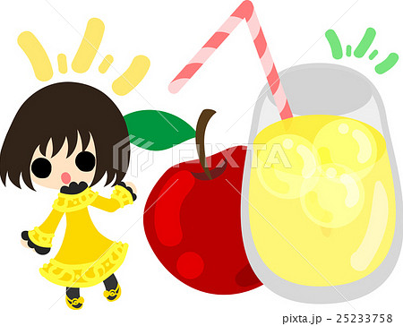 可愛い女の子とりんごのジュースのイラスト素材