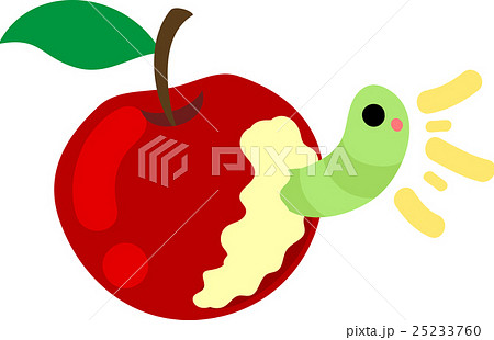 可愛いイモ虫とりんごのイラスト素材