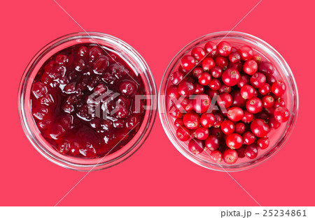 Lingonberry jam and lingonberries in glass bowls Lingonberry jam and lingonberries in glass bowls 25234861