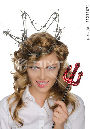 beautiful woman in crown of barbed wire with trident beautiful woman in crown of barbed wire with trident 25235874