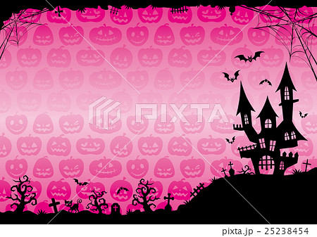 ハロウィン 城のそびえる背景 ピンク 横 2のイラスト素材