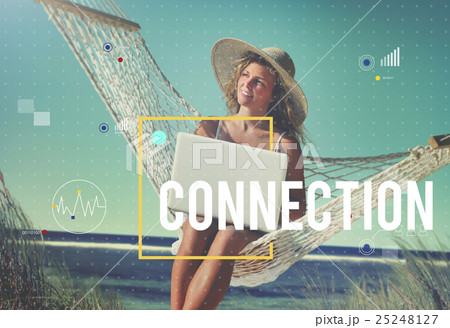 Beautiful Woman Sitting on a Hammock by the Beach 25248127