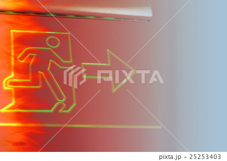 emergency exit sign with hot fire 25253403