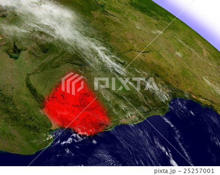 Uruguay from space highlighted in red 25257001