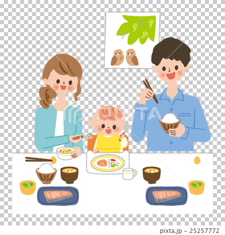 3人家族の食卓のイラスト素材