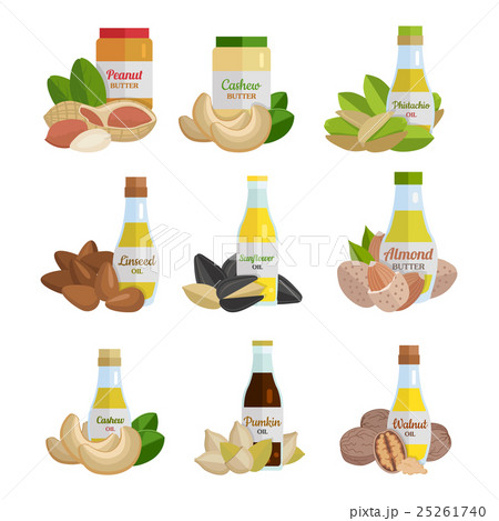 Set of Butter and Nut Oil Vector Illustrations. Set of Butter and Nut Oil Vector Illustrations. 25261740