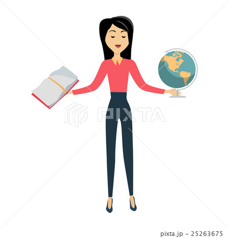 School Teacher with Earth Globe and Textbook 25263675