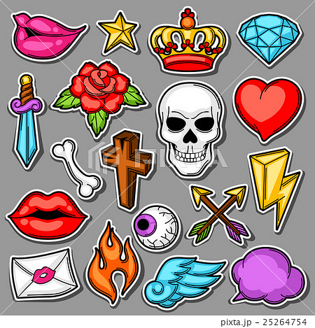 Set of retro tattoo symbols. Cartoon old school Set of retro tattoo symbols. Cartoon old school 25264754