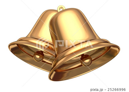 Golden Christmas bells isolated on white 3D render Golden Christmas bells isolated on white 3D render 25266996