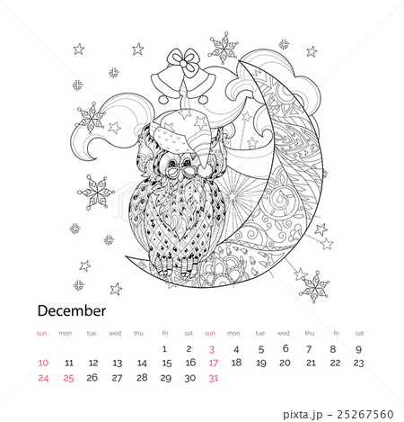 Cute owl on christmas half moon Cute owl on christmas half moon 25267560