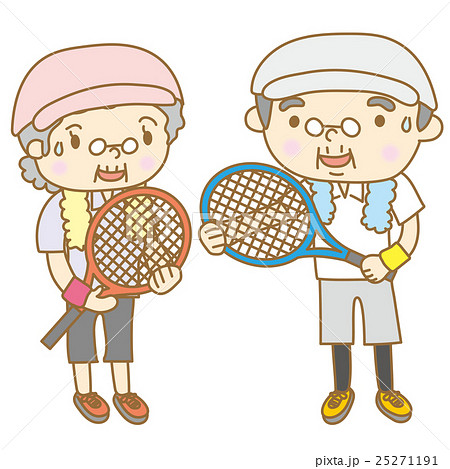 テニスをするシニア世代のイラスト素材