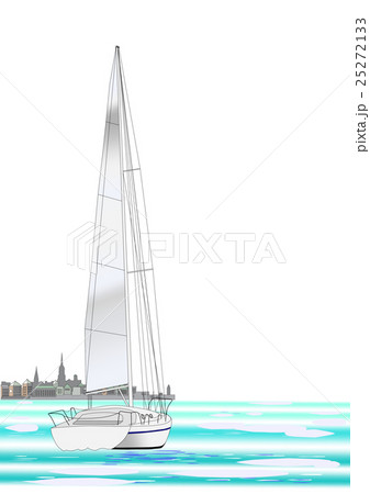 外国の港に浮かぶヨットのイラスト素材 外国の港に浮かぶヨットのイラスト素材