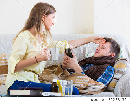 sick guy with flue and nursing girl sick guy with flue and nursing girl 25278135