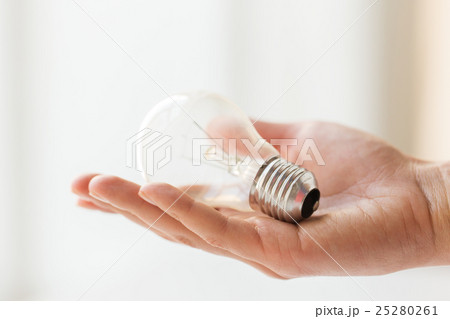 close up of hand holding edison lamp or lightbulb 25280261