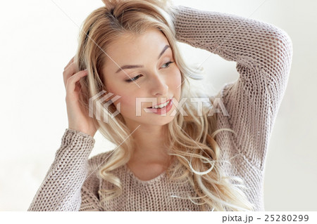 happy young woman or teenage girl at home 25280299