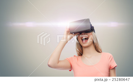 woman in virtual reality headset or 3d glasses 25280647