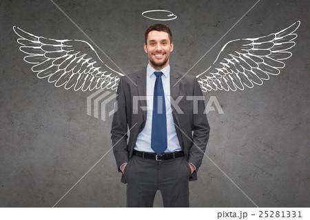 smiling businessman with angel wings and nimbus 25281331