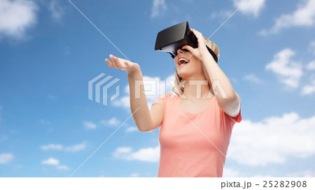woman in virtual reality headset or 3d glasses 25282908