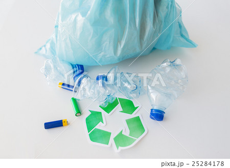 close up of used bottles and batteries recycling 25284178