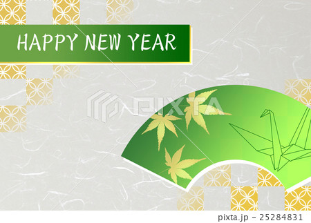 和柄　折り鶴　年賀イラスト　扇子　紅葉 25284831