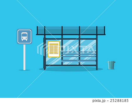 Empty Bus Stop With Bench And Trashのイラスト素材