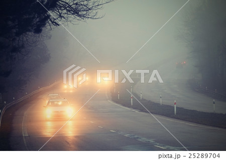 Cars in the fog. Bad winter weather and danger. Cars in the fog. Bad winter weather and danger. 25289704