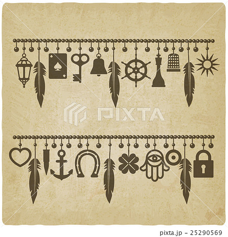 charm bracelets. good luck symbols old background 25290569