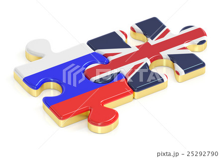 Russia and UK puzzles from flags, 3D rendering Russia and UK puzzles from flags, 3D rendering 25292790