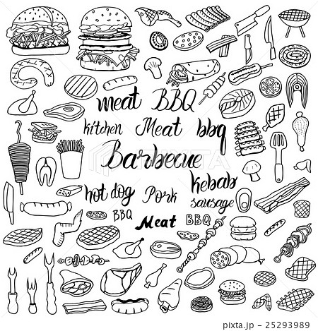 doodle BBQ party icons set. 25293989