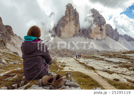 tourist girl at the Dolomites tourist girl at the Dolomites 25295119