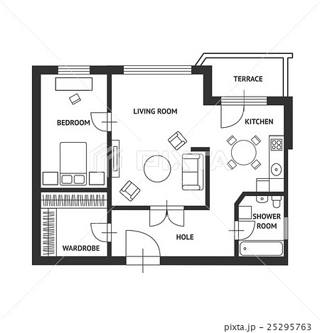 Vector Architect Plan With A Furniture Flatのイラスト素材